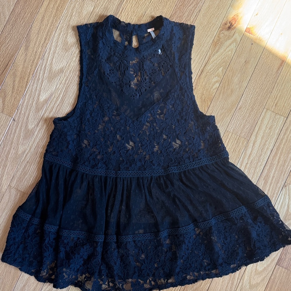 Free People Black Lace Top